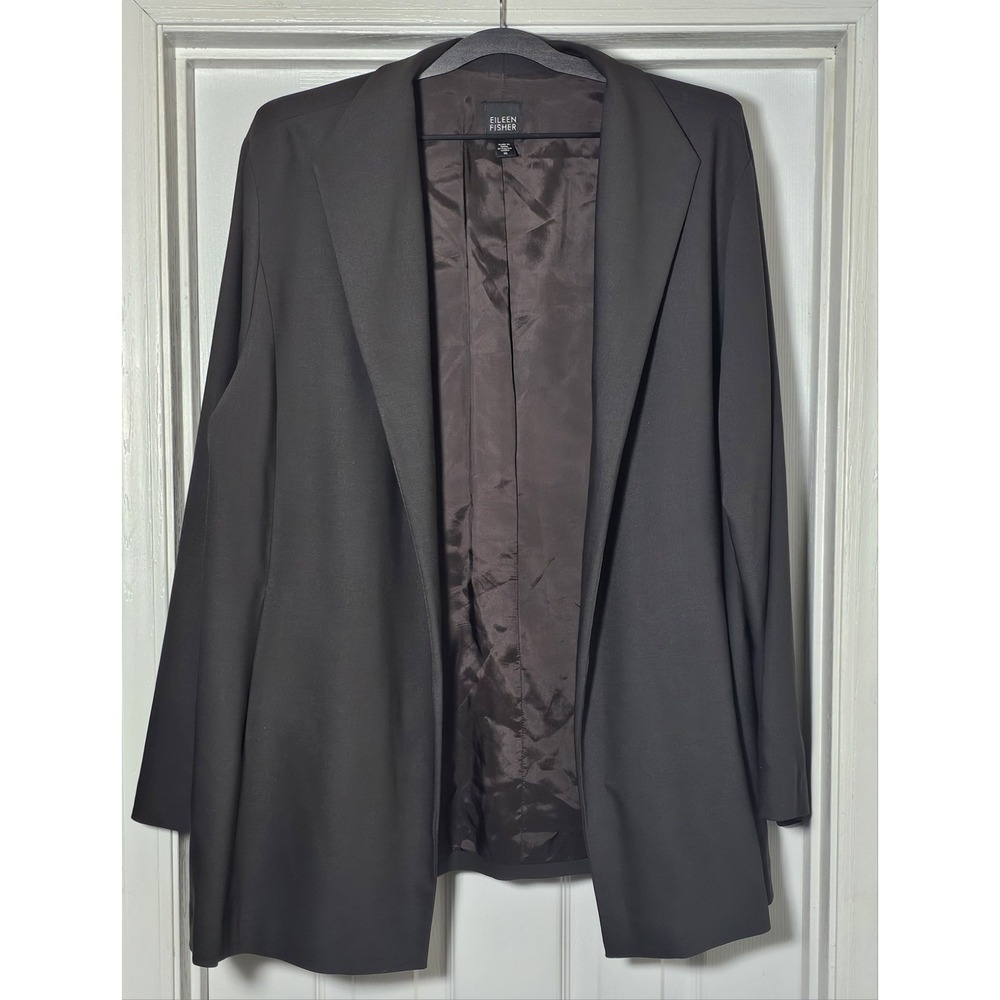 Eileen Fisher Open Front Wool Blazer Size XL Rayon Lined Career Business